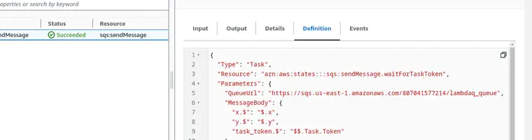 A screenshot of the AWS Step Functions console showing the numbers 100 and 15 being summed.