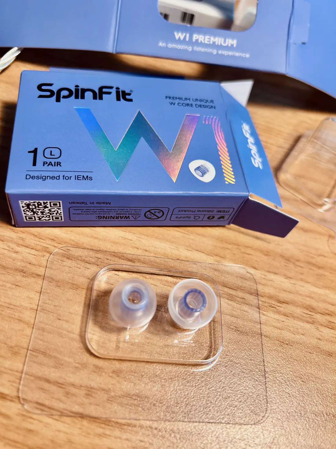 Large-size SpinFit W1 in-ear monitor tips.